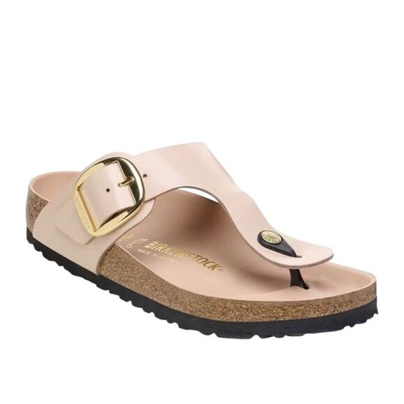 Birkenstock Gizeh Big Buckle Natural Leather Patent High Shine Light Beige EU 37 - Picture 1 of 11